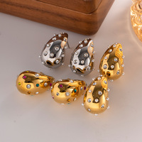ODM anting-anting kancing tetesan air berongga anting-anting mutiara zirkon berlapis emas perhiasan wanita