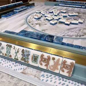Blue Waterside Acrylic New American <b>Mahjong</b> Tiles, Ocean Pattern Adult Entertainment Game <b>Set</b> - Product Image 4
