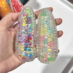Glassy Crystal Corn Squishy Stress <b>Ball</b> / Resilient Shape-Retaining Fidget Toy with Flowing Sand - Product Image 3