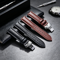 Bracelet de montre en cuir véritable de luxe 12-24 mm, grain litchi, bracelet de remplacement en cuir avec fermoir papillon en acier inoxydable