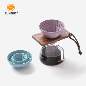 접을 수있는 실리콘 V 모양의 접이식 커피 브루어 드리퍼 콘 우드 홀더 휴대용 커피 필터 위에 부어 - Product Image 4