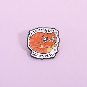 Broches de Esmalte con Frases Motivadoras, Soy Sensible <span class=keywords><strong>Hoy</strong></span>, Estilo Caricatura, para Amantes de Animales, Joyería - Product Image 1