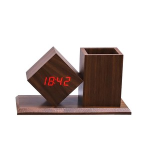 Desktop Sprachgesteuerter LED <span class=keywords><strong>Nixie</strong></span> Digital MDF Holz-Wecker mit Datum und Temperaturanzeige sowie Stifthalter - Product Image 2