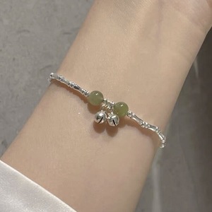 S925 Sterling Silver Bamboo Bell <b>Bracelet</b> With Jade <b>Beads</b> Unisex Gift Jewelry - Product Image 2
