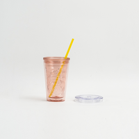 Gobelet isotherme réutilisable en plastique acrylique personnalisé de 14 oz, à double paroi, sans BPA, avec couvercle et paille