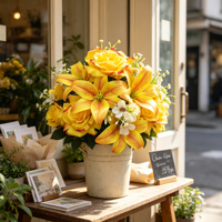 Ramo Mixto de Lirios y Rosas de Seda, Regalo Romántico, Diseño Floral, Arreglo en Jarrón, Centro de Mesa para Bodas, Decoración de Interiores para el Hogar
