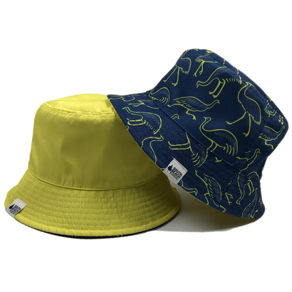 Custom logo unisex summer fisherman caps Reversible blank woven tags boonie Popular sublimated bird print boonie rpet hat