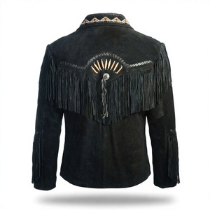 Nabtay Sports Vintage <b>Men's</b> Black <b>Suede</b> Western <b>Jacket</b> with Fringe Beadwork Breathable Zipper Closure-Southwestern Style - Product Image 2