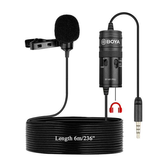BOYA BY-M1 PRO 3.5mm TRRS Condenser Lavalier Lapel Omnidirectional Wired Microphone for iPhone PC Smartphone Camera Streaming