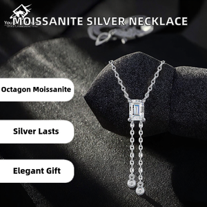 925 Silver Rhodium Plated Octagonal Cut Moissanite Link Chain Necklace Simple Style GRA Certified Birthday <b>Gift</b> Colorfast Three - Product Image 2