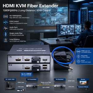 ตัวขยายสัญญาณ HDMI KVM แบบไฟเบอร์ 20 กม. 1080P@60Hz ผ่านไฟเบอร์ออปติกแบบ Single Mode SC พร้อมตัวรับส่งสัญญาณ USB 2.0 KVM เสียงแบบ Local Loop-out - Product Image 1