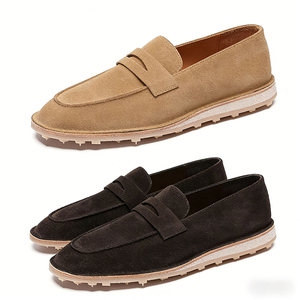 Chaussures plates en daim et cuir véritable pour hommes, élégantes, durables, à enfiler, décontractées, de créateur italien - Product Image 3