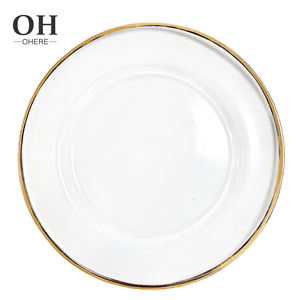 Assiette de présentation en verre de luxe de 13 pouces pour mariage assiette transparente avec jante or/noir/argent verrerie en gros - Product Image 3