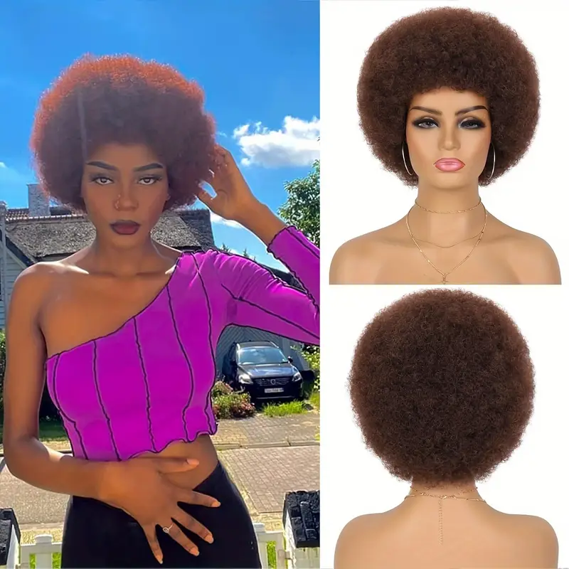 Afro Kinky Curly Wig for Women Short Natural-Looking Synthetic Hair with Elastic Cap Daily Wear Special Occasions Party