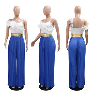 En Stock CY901427 Cami Negro <span class=keywords><strong>Blanco</strong></span> Asimétrico Detalle de volantes Plisado Parte inferior <span class=keywords><strong>Mono</strong></span> Mujer Monos de una pieza - Product Image 2