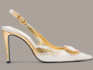New Women's Fashion Elegant Slingback Pumps Pointed <b>Toe</b> <b>Closed</b> <b>Toe</b> Textile Upper with Gold Decoration Thin Heel for Party Office - Product Image 3