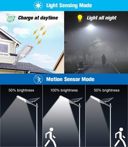 Lámpara Solar de Alta Potencia 100-400W IP65 con Sensor de Movimiento y Control Remoto para Iluminación de Calles y Activación por Movimiento - Product Image 3