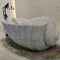 QUYANG Design de bâtiment moderne salle de bain baignoire décorative en pierre naturelle baignoire autoportante en marbre conque