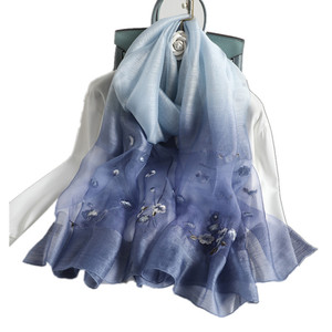 Nouvelle Écharpe Pashmina Légère en <span class=keywords><strong>Soie</strong></span> Mélangée pour <span class=keywords><strong>Femme</strong></span>, Broderie Florale Tendance, Collection 2025 – Vente en Gros - Product Image 5