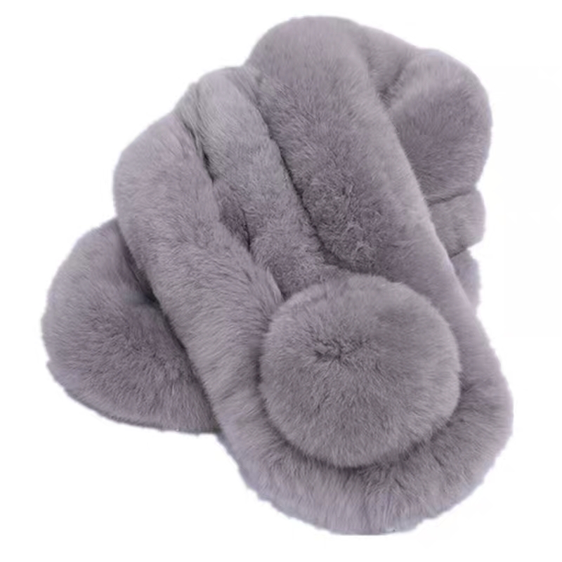 Personalizzato morbido artificiale Faux Fur Sciarpa di Inverno Delle Donne Sciarpa Con La Sfera e Sciarpa di Pelliccia di Coniglio