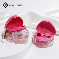 Pot à masque pour les lèvres double couche en forme de cœur MINGLI, base PS, bouchon à clapet, logo personnalisable – Pot à crème hydratante pour les lèvres, boue ou gloss avec spatule