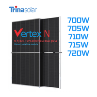 Module Solaire Bifacial N-Type Trina Vertex N 700W-720W Haute Efficacité 23,3% PERC Double Verre Demi-Cellule Grands Panneaux en Gros