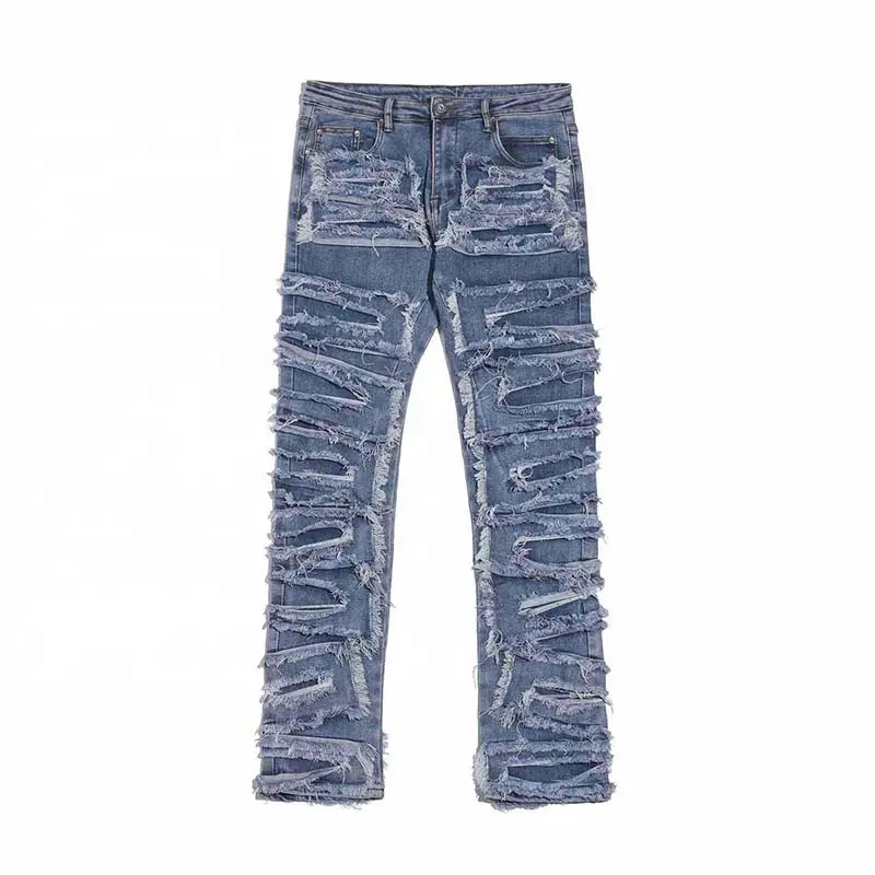 Hot Seller Fashion Ripped Jeans Classic Wash Light Blue Denim Trouser Slim Fit Casual Mens Jeans