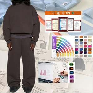 Estilo Casual invierno otoño algodón pesado holgado sudaderas con capucha pantalones de chándal conjunto de chándal para hombres - Product Image 1