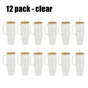 12 packs de mugs en verre givré transparent de 40 oz pour sublimation avec couvercle en bambou et wraps UV DTF pour impression par transfert thermique - Product Image 2