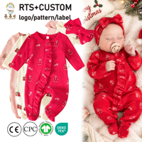 Guai Combinaison de Noël pour bébé en tricot gaufré à volants, motif canne à sucre mignon, pyjama de fête pour nourrisson, vêtements de Noël pour bébé