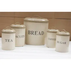 Vintage ekmek kutusu kahve ve çay şeker gıda teneke kutu Metal mutfak saklama kutusu seti