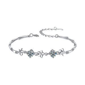 Melynn <b>Iced</b> 0.5+0.5CT Moissanite Clover <b>Chain</b> Link Bracelet 925 Sterling Silver Rhodium Plated GRA Certified Luxury Trendy - Product Image 1