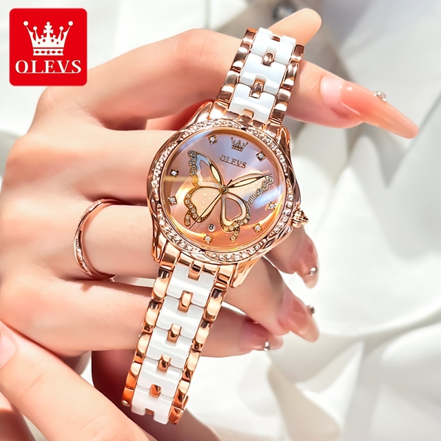 OLEVS 5610 Oem Custom Cheap Factory Luxury Watch Stainless Steel Odm logo Diamond Waterproof Ceramic Fashion Watch for Women