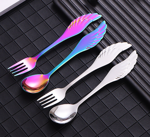 DFC0350 Cuchara-tenedor creativa con forma de ala, de acero inoxidable 304, para el hogar, para niños, para frutas, postres, café, cuchara para remover, personalizable. - Product Image 3