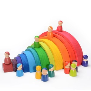 Juegos de bloques de construcción de apilamiento de arcoíris de madera Montessori para niños, juguetes sensoriales apiladores creativos educativos para niños - Product Image 1