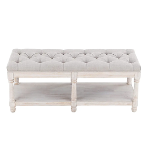 TOSEE Banc de rangement et étagère à chaussures blanc vintage Cadre en bois massif exquis avec coussin de siège en tissu pelucheux - Product Image 2
