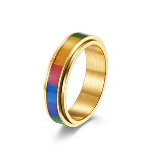 Rotating Rainbow <b>Titanium</b> Steel <b>Rings</b> Unisex Index Finger Jewelry Gift Geometric Design Channel Setting K-R512 - Product Image 5