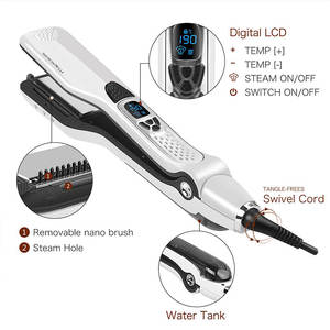 Lisseur à Vapeur <span class=keywords><strong>Professionnel</strong></span>, Fer Plat Électrique, Chauffage Infrarouge LCD, Plaques en Titane Céramique, Styler Puissant <span class=keywords><strong>Pod</strong></span> Plus - Product Image 5