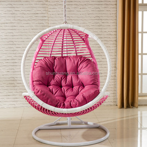Outdoor or Indoor Round PE Rattan <strong>Swing</strong> Chair Metal <strong>Frame</strong> Single Hanging Chair with Cushion - Product Image 5