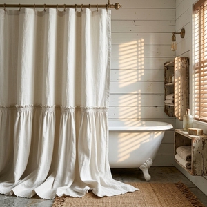 Set da <span class=keywords><strong>bagno</strong></span> di design in lino 100%, set tenda da doccia, tenda da doccia lunga 78 pollici, bianca, trapuntata - Product Image 4