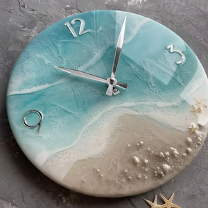 Horloges murales en résine époxy SYNTHETIQUE pour espaces exquis Cadeau unique de décoration intérieure Horloge murale époxy océan par Antique Creation - Product Image 1