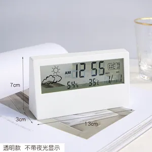 LED 음소거 스마트 날씨 전자 시계 탁상용 시계 영구 캘린더 데스크탑 투명 학생 작은 알람 시계