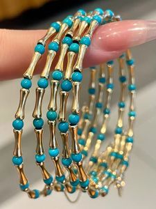 Pulsera de Oro Amarillo de 18K con Turquesa Xinfly, Brazalete Elegante con Forma de Bambú, Joyería Fina - Product Image 2