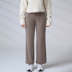 Custom Luxury Casual Knitwear Women's <b>Wool</b> Cashmere Wide Leg <b>Pants</b> High-End Drawstring Knit Trousers - Product Image 1