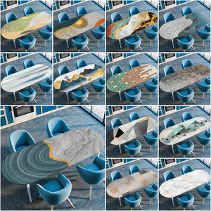 Commercio all'ingrosso tovaglia ovale in poliestere copertura in marmo paesaggio elastico bordato tovaglia per banchetti eventi di nozze - Product Image 2