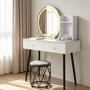 Modern <b>Makeup</b> <b>Vanity</b> With Lighted <b>Mirror</b> Storage Drawers Bedroom Dressing Table With Stool - Product Image 3