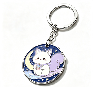 Cute Cat Enamel Metal Key Chain Round <b>Keyring</b> Silver Tone Pendant Bag <b>Charm</b> Gift - Product Image 2