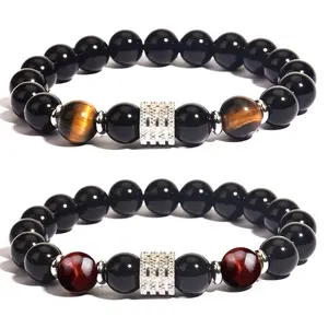 10mm Naturstein-Armband Edelstahl Charme Tiger-Auge Perlenmode Schmuck-Armbänder Armreifen