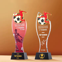 Nouveau design, trophée de football en verre cristal avec base noire, couleur or métallique, impression personnalisée
