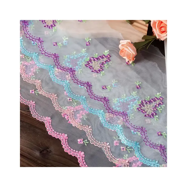 Width 20cm Colorful Mesh Embroidery Lace For Clothing Curtain Edge Sofa Cushion
